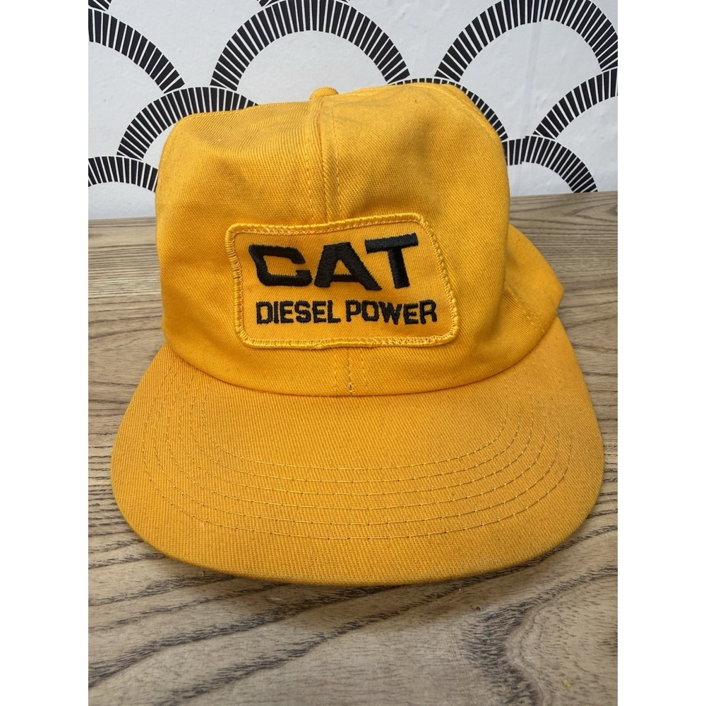 Vintage CAT Diesel Power Gold Hat USA Snapback Solid Patch Embroidered